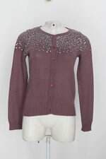 Cardigan maria filó feminino roxo estampado com Paetê