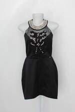 Vestido de Festa inquérito feminina preto com Recortes e Tule
