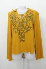 Blusa linda de morrer feminina amarelo mostarda estampada