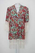 Kimono linho fino feminino estampado com Franja