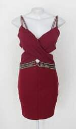 Vestido karmani feminino vinho com Aplique e Bojo
