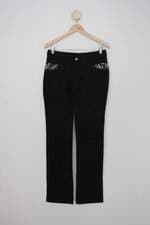 Calça de sarja Forum feminina preta com Aplique