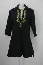 Vestido act feminino azul escuro com Bordado verde neon 