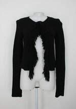 Cardigan ateen feminino preto com Franja