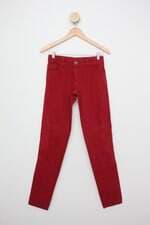 Calça de sarja feminina vermelha com Bordado