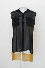 Camisa nilma nascimento feminina preta e amarela com Transparência e Barra Mullet
