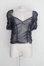 Blusa Zara feminina azul com poás Franzido e Transparência
