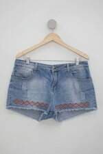 Shorts mix jeans feminino azul com Bordado