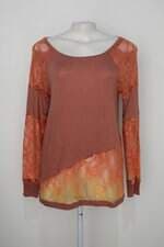 Blusa moça bonita feminina marrom e laranja com Renda