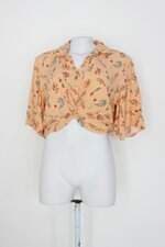 Camisa cropped feminina laranja estampada