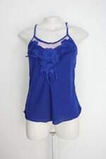 Blusa Feminina Azul com Bordado e Recorte em Tule