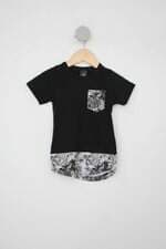 Camiseta Infantil 1big preta com estapa folhagem