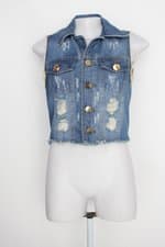Colete jeans llam enna feminino azul