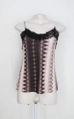 Regata zipper-zipper feminina marrom estampada com Renda