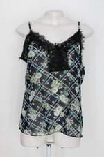 Regata feminina azul estampada com Renda