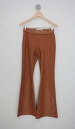 Calça de tecido costume feminina marrom com Cós com elástico e Recortes