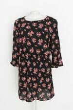 Vestido de Manga Longa Preto Floral H&M
