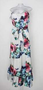 Vestido de Festa bela noite feminino estampado com Babado e Bojo