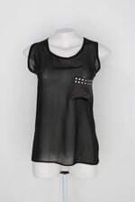 Blusa feminina preta com Transparência e Aplique