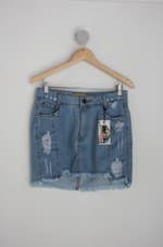 Saia Jeans império denim feminina azul destroyed