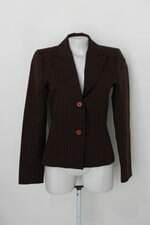 Blazer street fashion feminino marrom listrado com Ombreira e Forro