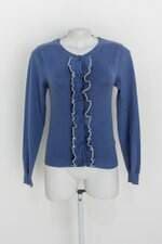 Cardigan opção feminino azul com Babado