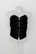 Top bais feminino preto com Aplique e Tiras