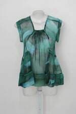 Blusa Espaço fashion feminina verde estampada com Transparência e Pregas