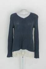 Blusa de tricot tok feminina azul com Renda