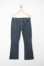 Calça Jeans trama feminina azul com Bordado