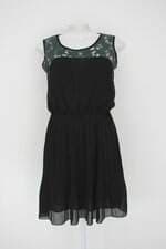 Vestido eagle rock feminino preto com Bordado e Plissado