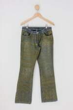 Calça Jeans spezzato feminina azul com Silk