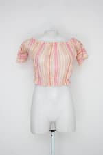 Blusa cropped feminina listrada com Transparência