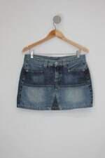 Saia Jeans vide bula feminina azul com Recortes