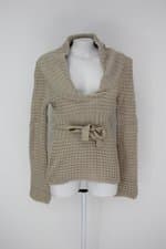 Blusa Triângulo feminina bege com Faixa na Cintura