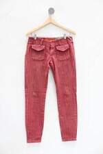 Calça de sarja doc dog feminina vermelha listrada