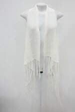 Colete tricot feminino off-white com Franja