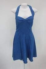 Vestido feminino azul estampado com Cós com elástico