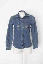 Jaqueta jeans scalon feminina azul com Aplique e Bordado