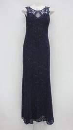 Vestido de Festa Feminino Azul com Renda Paetê e Bojo
