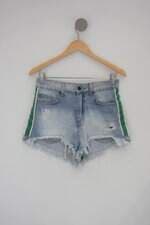 Shorts renner feminina azul com Viés e Franja