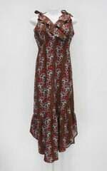 Vestido midi sacada feminino vermelho escuro floral com Babado