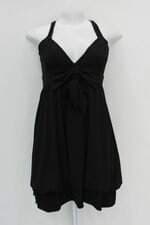Vestido trimix feminino preto com Laço e Forro
