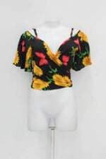 Blusa feminina estampada com Recorte e Faixa na Cintura