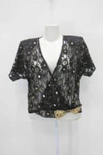 Blusa feminina preto com Transparência e Aplique