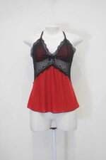 Baby doll feminino vermelho de poás com Renda e Transparência