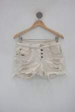 Shorts jeans vuelo feminino bege