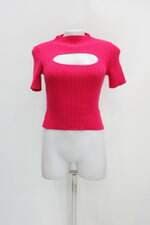 Blusa cropped de tricot feminina rosa com Recortes