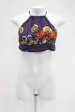 Regata cropped feminina azul estampada