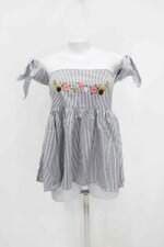 Blusa e-star feminina listrada com Bordado e Franzido